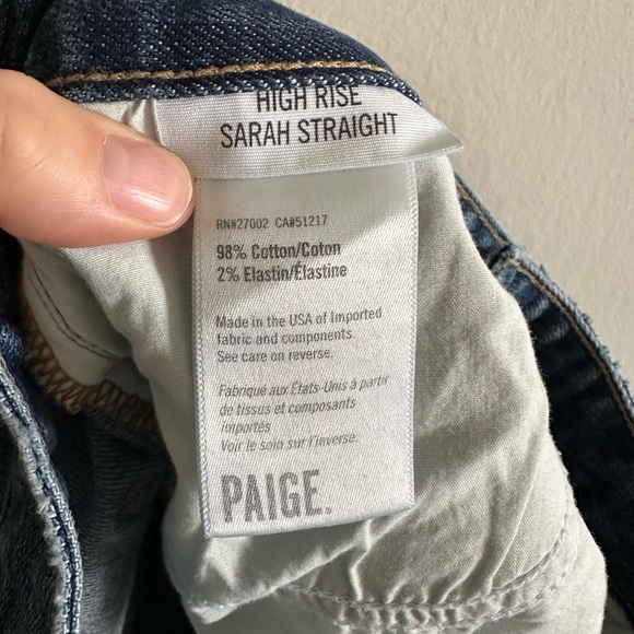 PAIGE Blue Denim High Rise Sarah Straight Lexington Designer Jeans Size 30 EUC - Picture 7 of 12